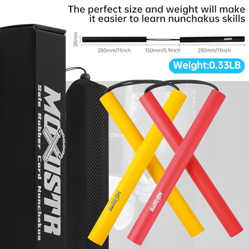 MOXIISTR Safe Foam Rubber Cord Nunchakus Upgraded for Beginners Practice and Training 2 Pack (Yellow-Red)