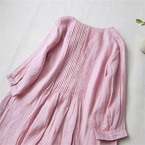 Vestido de Mujer de Verano Falda de Lino de Primavera y Verano de Túnica Plisada de Longitud Media Plisada de órgano (Color : Purple, Size : 2XL)