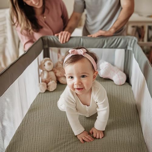 Image of lulumoon Pack and Play Sheets Muslin: Cotton Fitted Sheets for Pack N Play - Soft Playard Sheets for Boys and Girls 2Pack