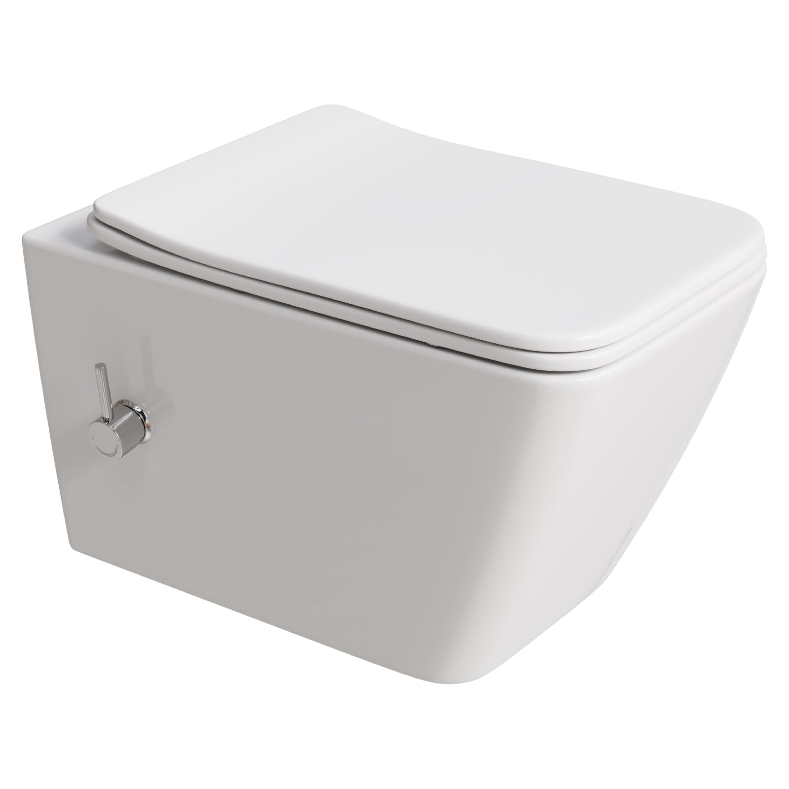 Inodoro de ducha sin borde con boquilla integrada, inodoro Taharet con grifo de agua fría/caliente, inodoro colgante rectangular, de pared blanco con nano, inodoro con tapa de inodoro con descenso