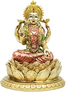 Hindu Goddess Lord Laxmi Statue - Lakshmi Statue Hindu God Sculpture Indian God Home Office Temple Mandir Puja Items India Idol Figurine Murti Pooja Decor Diwali Gifts Yoga Zen Altar Shrine Ornament