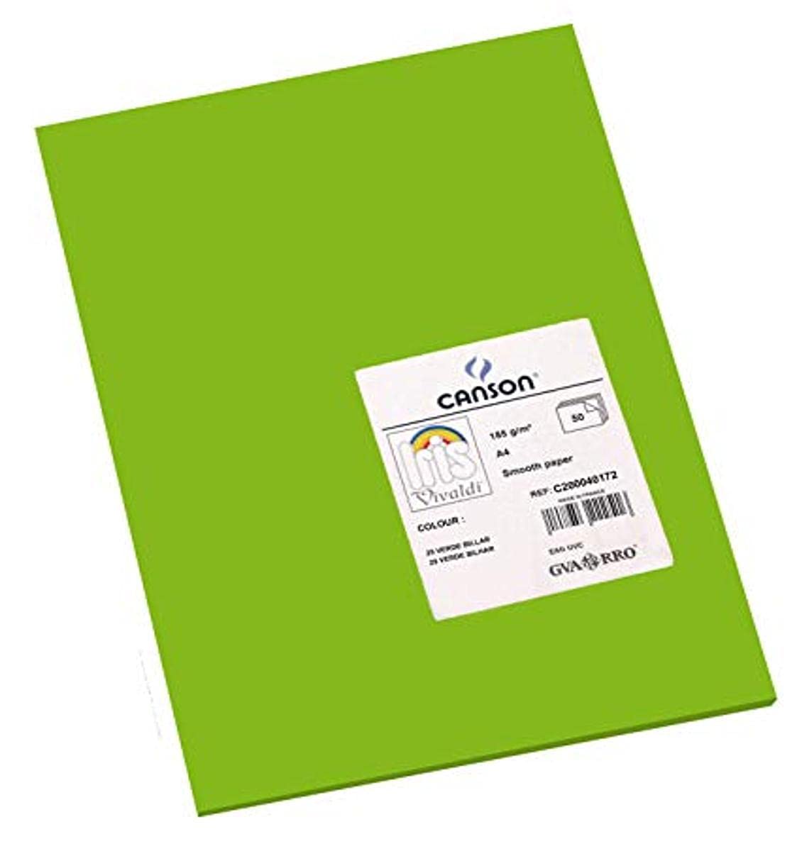 Canson Iris Vivaldi A4 185 GSM Smooth Colour Paper - Bright Green (Pack of 50 Sheets)