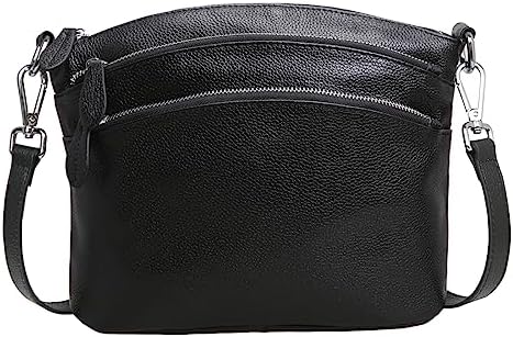 HESHE Crossbody Bags for Women Genuine Leather Purse Triple Zip Handbag Fashion Ladies Shoulder Bag with Multi Pockets (Black)