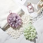 Boao 3 Pcs Bath Shower Pouf Sponge Mesh Pouf Shower Ball Exfoliating Body Sponge Pad Scrubber Glove with Flower Bath Ball (Beige,Green,Purple) - Image 3