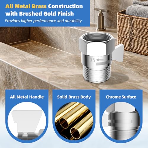 Hibbent All Metal 1 Pack Shower Head Flow Control Valve, G1/2 Brass Shut-off Valve with Metal Handle Lever, Shut OFF Water Flow Control Regulator for Handheld Shower, or Bidet Sprayer, Chrome - image 2