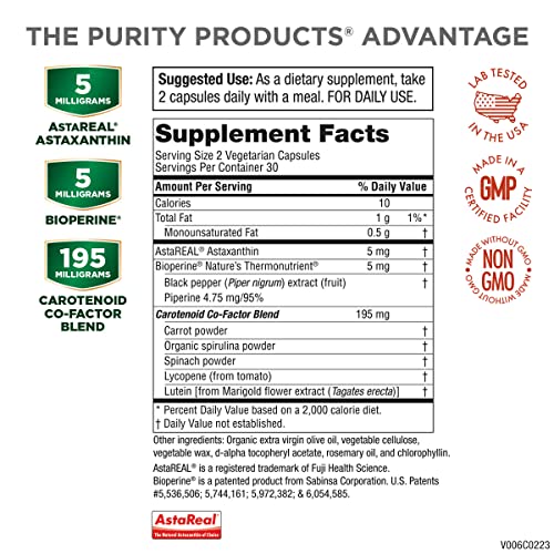 Purity Products Astafx Plus - Astaxanthin Super Formula - 30 Day Supply From Supports Endurance - Promotes Healthy Skin - Supports Visual Health - Up To 6,000 Times More Powerful Than Vitamin C #TOP1