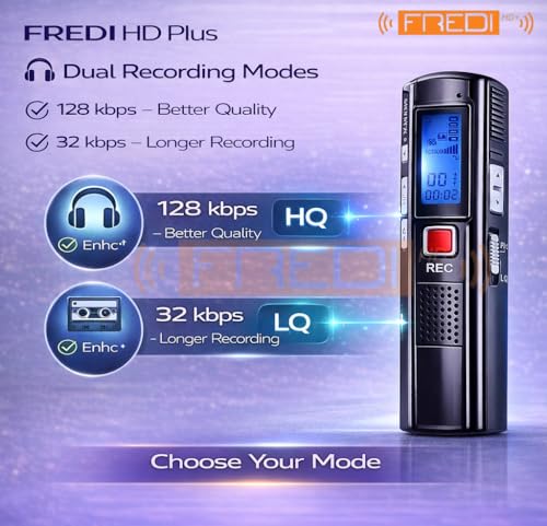 Image of FREDI HD PLUS Voice Recorder 8GB Built-in, Digital Voice Recorder for Meetings, Lectures & Students, Portable Audio Recording Device with Mic & Speaker, Long Battery, MP3 Playback