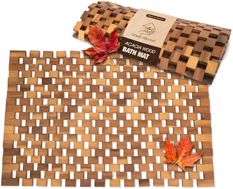 Acacia Wood Bath Mat - Non Slip Sturdy Wooden Shower Mat - Spa, Sauna, Cold Plunge, Camping, Bathroom Décor, Wood Door Mat 16" x 24"