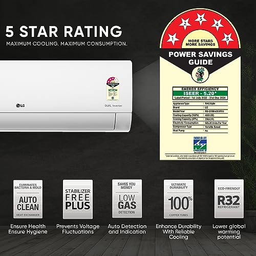 Image of LG 1.5 Ton 5 Star VIRAAT, DUAL Inverter Split AC (Copper, Super Convertible 5-in-1 Cooling, HD Filter with Anti-Virus Protection, RS-Q19BNZE, White)