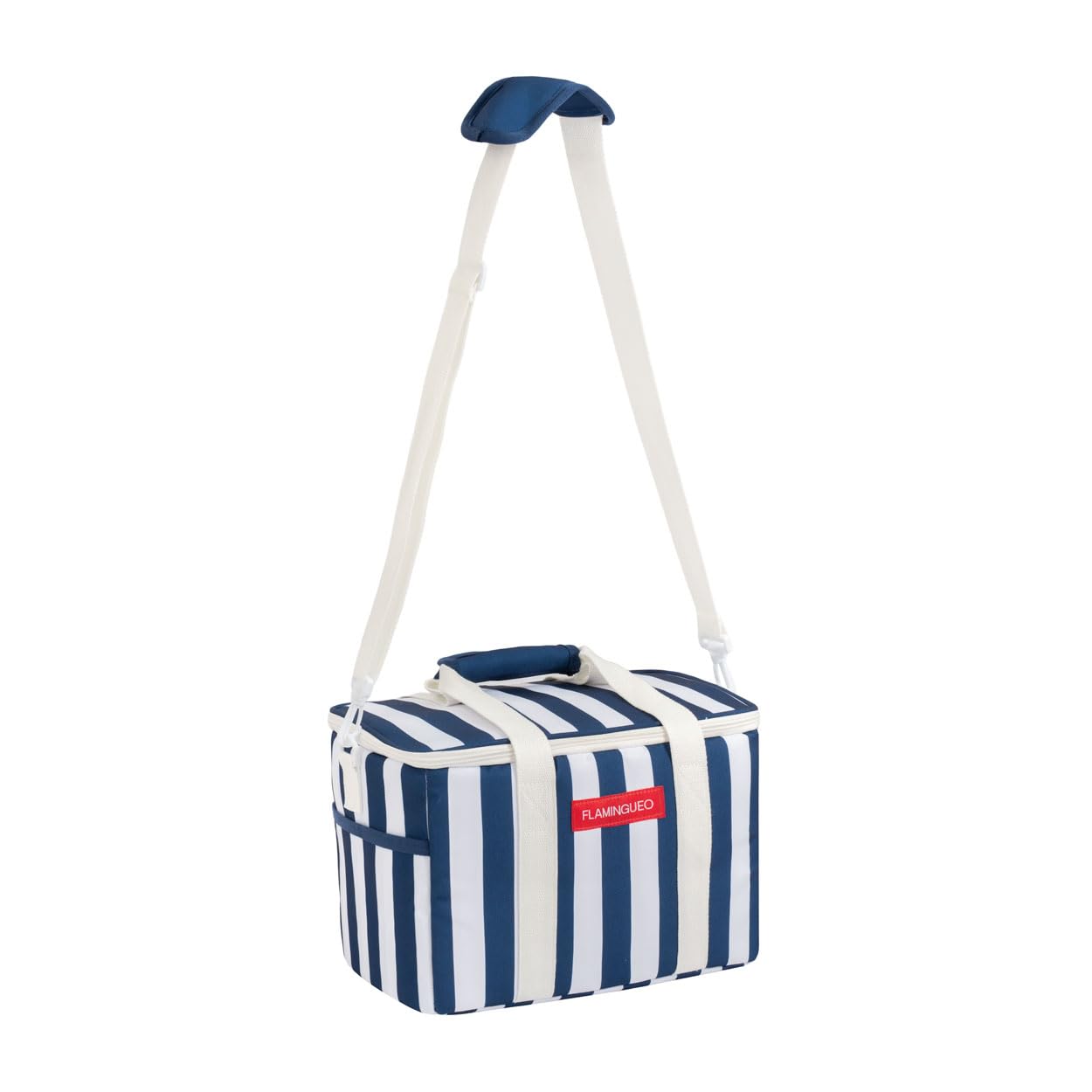 Flamingueo Sac Isotherme - Pour la Plage, Piscine, Camping - Capacité 12L - Conserve le Froid 4 Heures - Nombreuses Poches - Doubles Poignées - Polyester - Bleu Marine