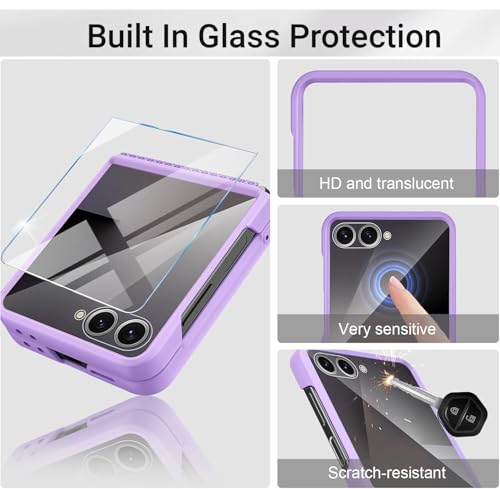 Image of Kapa Textured Grip Hinge Protection Back Cover for Samsung Galaxy Z Flip7 / Z Flip 7 | with [Inbuilt Glass] Full Body Shockproof Hard Back Case (Purple)