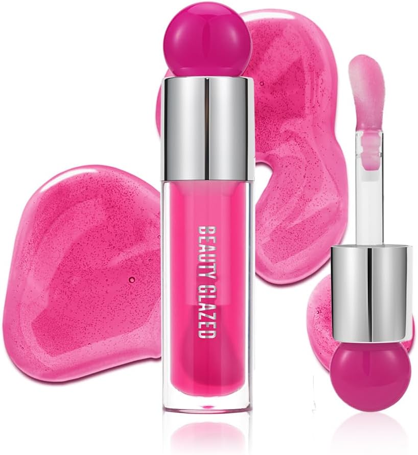 Beauty Glazed Color Variety Non-Sticky Ultra-Hydrating & Nourishing Lip Oil, Smooth Glossy Finish Luxurious Lip Glow Oil, Shiny and Vegan Tinted Lip Gloss, Big Brush Applicator (103# BERRY)