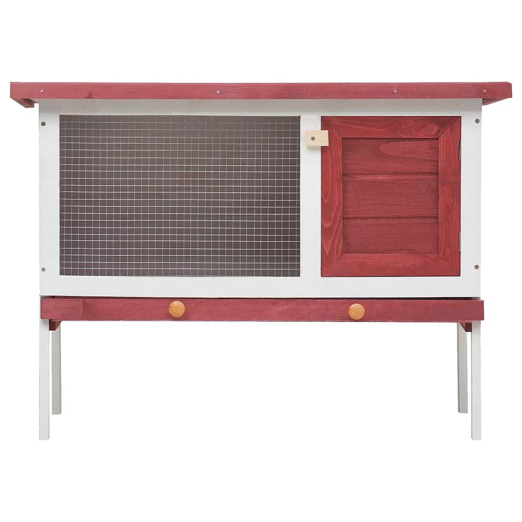 Kaninchenstall aus lackiertem Kiefernholz mit 1 Ebene, 90x45x65 cm, rotes Holz, pulverbeschichtetes Drahtgitter, wetterfestes Dach, ideal als Kleintierkäfig für Hasen und Meerschweinchen im