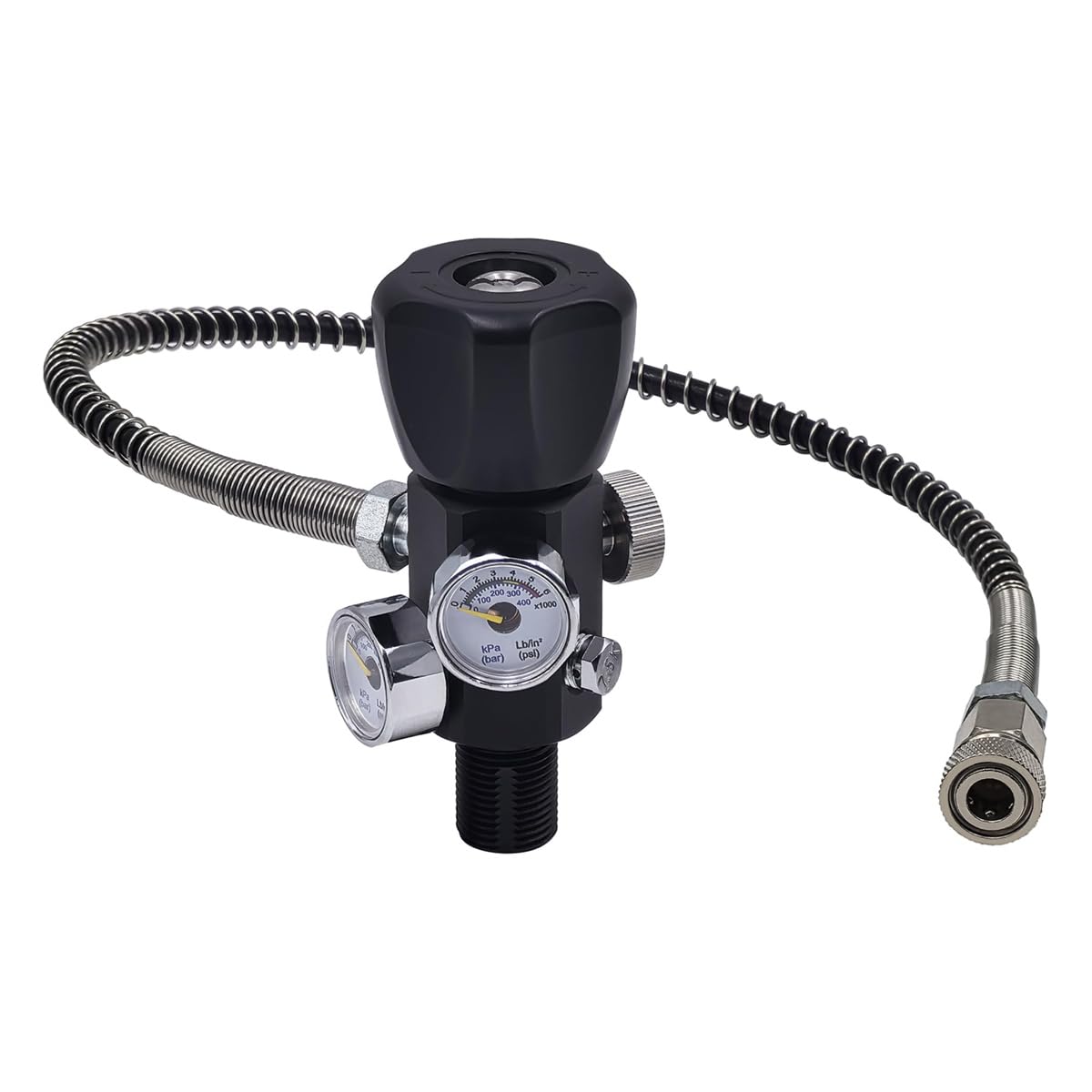 Voyoo Valve Filling Station Adapter 6000 psi / 400 bar with 50 cm Hose Dual Gauge G5/8-18UNF HPA High Pressure Air Scuba DIN Petrol Station Adapter Charging Valve for PCP Air Refill