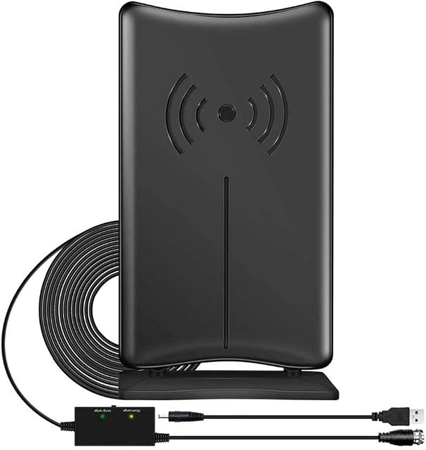 GEEKERA TV Aerial, Indoor Outdoor TV Ariel 400KM Freeview Digital HDTV Arial 4K 1080P 360°Omni Directional Signal Reception with Aerial Booster Long Cable Detachable Stand for Channel, 2022 Upgrade