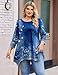 IN'VOLAND Womens Tops 3/4 Sleeve Shirts Dressy Casual Plus Size Tunic Tops to Wear with Leggings Basic Tees Blouses Loose Fit Blue Floral