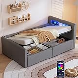 Biqzuya Kinderbett 90 x 200 cm mit LED-Beleuchtung, Nachtlicht und USB-Anschlüssen |...