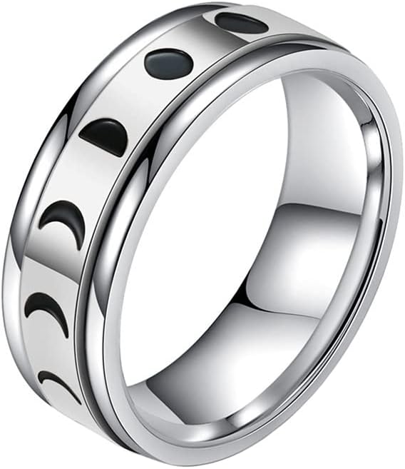 PAURO Unisex Stainless Steel Anxiety Ring Rotatable Eclipse Polished Wedding Band