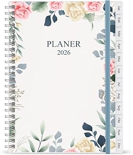 Kalender 2026, A5-Wochenplaner mit Monatsregistern, Jan 2026-Dec 2026, Diary 2026 elastischer Verschluss, Doppeldrahtbindung, einfache Organisation täglichen Lebens, 14,8×21cm, Planer 2026