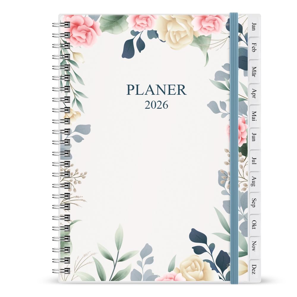 Kalender 2026 A5-Wochenplaner mit Monatsregistern Jan 2026-Dec 2026 Diary 2026 elastischer Verschluss Doppeldrahtbindung einfache Organisation täglichen Lebens 14 8×21cm Planer 2026
