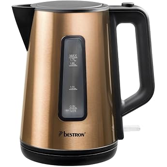 Bestron AWK1000CO Kettle with 360  Base Includes Automatic Boil Stop and Dry Run Protection 1.7 Litre Capacity 2200 Watt Colour Copper