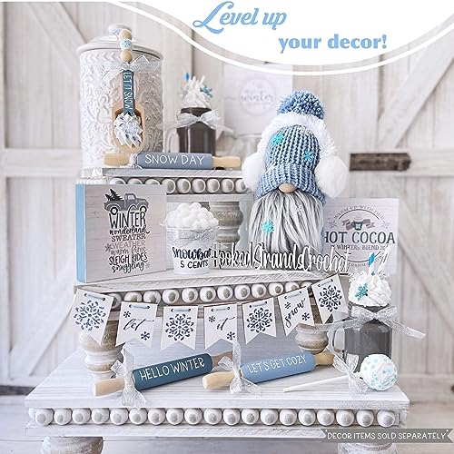 Farmhouse Tiered Tray Decor By Felt Creative Home Goods - Shabby Chic Vintage Wood Risers For Coffee Bar, Bathroom, Kitchen Island. Includes Three Decorative Beaded Pedestals (Set Of 3, Rustic White) #TOP6