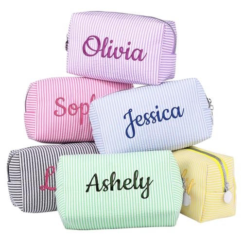 Ajiangwu Personalized Makeup Bag with Embroidered Name&Birth Flower for Bridesmaid Gifts,Custom...