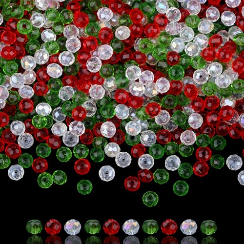 ZHIYUXI 400pcs Christmas Beads for Jewelry Making 6mm Glass Christmas Beads for Crafts Bracelets Pens Red and White Beads Red and Green Beads Assortment Bulk