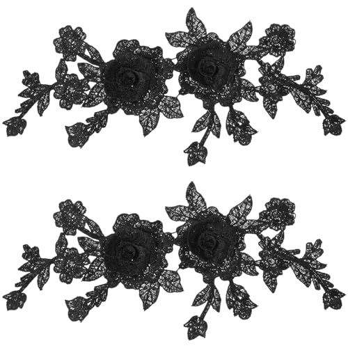 Matwsec 2PCS Flower Patches Black Floral Appliques Embellishments Embroidered Applique Patches for Wedding Dress Fabric Hat Jeans Shoes Clothes DIY Sewing Crafts Accessories