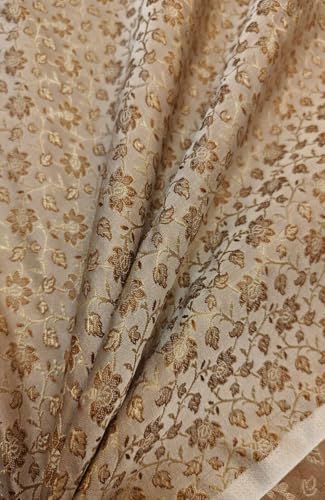 Brocart en satin de soie tissu jacquard doré blanc marron beige au mètre pour création