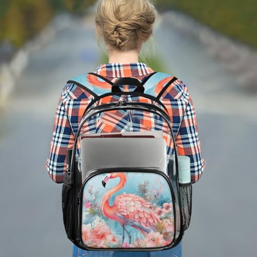 Beautiful Flamingo Flower Clear Backpack Stadium Approved PVC Backpacks for Adults Heavy Duty Clear Bag for Work Security Travel College3