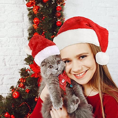 2 Pack Pet Christmas Costume, Adjustable Cat Collar Pet Santa Hat, Dog Christmas Collar with Bell, Christmas Outfit for Small or Medium-sized Pet Christmas Party Cosplay Supplies
