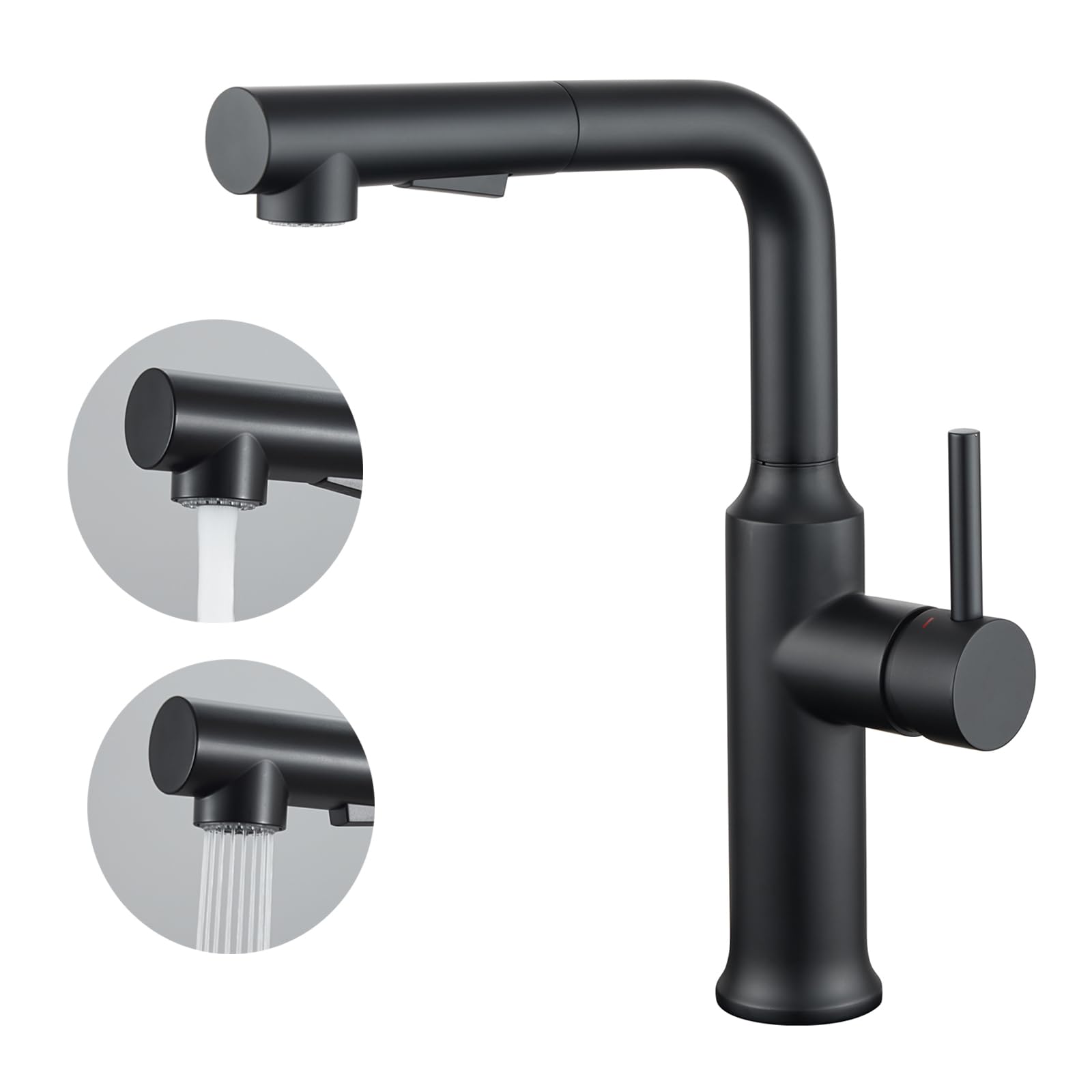 CREA Rubinetto Cucina con Doccetta Estraibile, Miscelatore Cucina con Doccetta a 2 Modalità, Rubinetto Lavello Cucina con Docking Magnetico, Miscelatore Monocomando Girevole a 360°, Nero Opaco