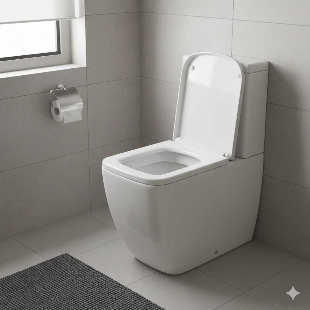 MinSha Square Toilet Seat MinS03, Glossy Finish, Fits 16.5" (Approx. 16.1"–17"), Soft Close Lid, Quick-Release Hinges, Heavy-Duty PP, Easy Installation