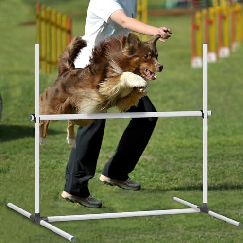 SUBTLETY 4 Stück Hürdenset Einstellbar Slalomstangen mit Tragtasche, Kunststoff Agility Ausrüstung für Hunde Hindernisse Trainingsstangen Set für Koordinations- & Geschwindigkeitstraining (Weiß)