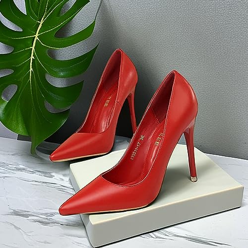 JOEupin Women's Classic Slip On Candy Color Pointed Toe Stiletto Dress Pump4