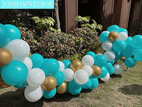 Image of Jonhamwelbor Teal Blue Balloons 100 Pack 12 inch Matte Turquoise Helium Balloons for Birthday Party Blue Decorations