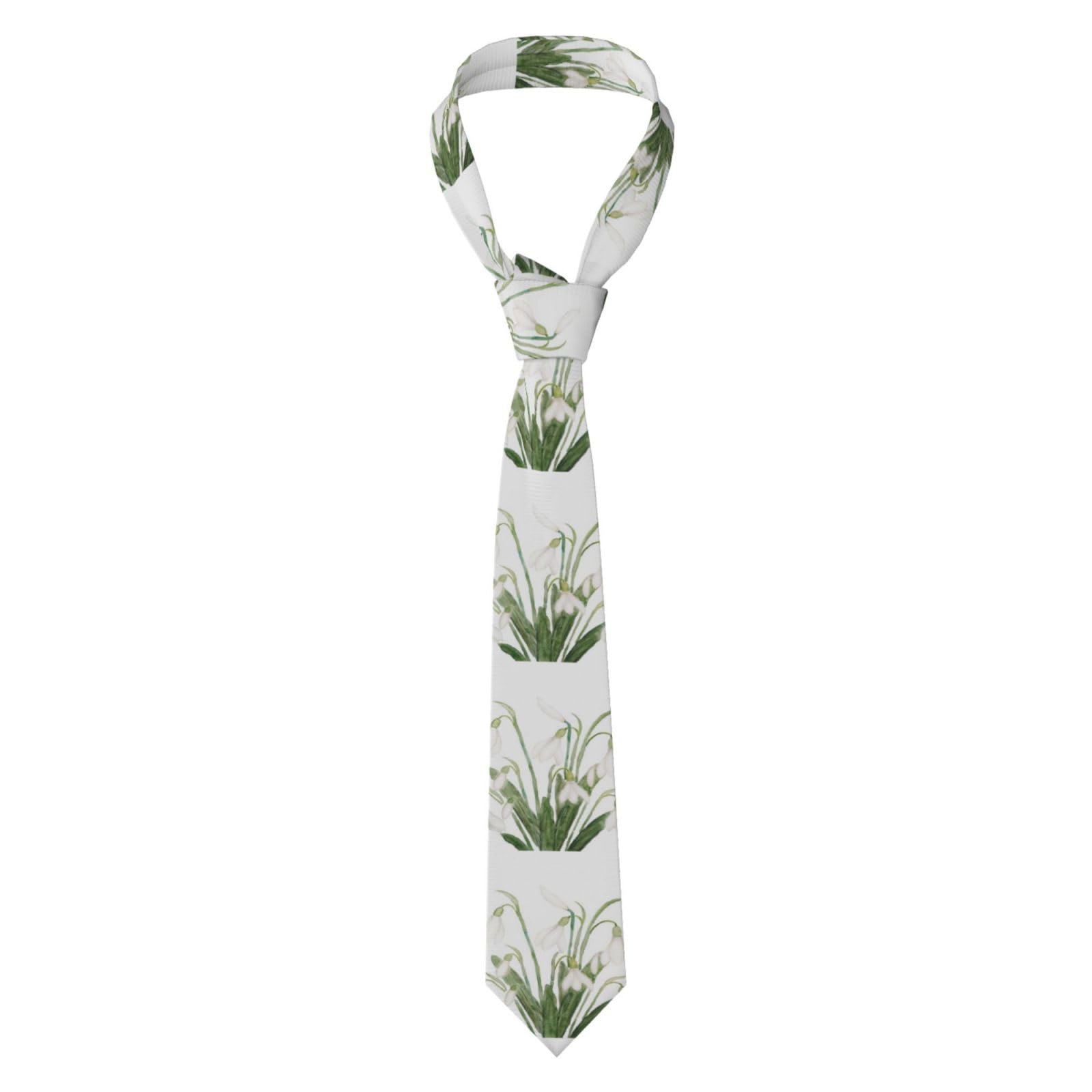 shuzapqm White Snowdrop Flower Botanical Watercolor Painting Polyester Novelty Neckties Skinny Tie,Mens Ties