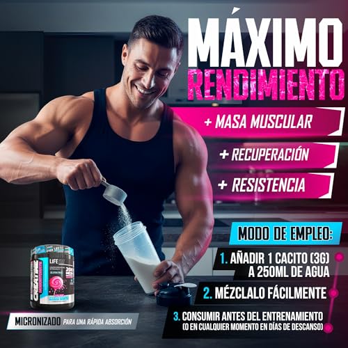 Miniatura 4 de Life Pro Creatina Monohidratada 200 Mesh Micronizada, Creatina Polvo Con 99.9 Pureza, Aumenta Resistencia Y Fuerza, Absorción Rápida, Entrenamiento Y Rendimiento Deportivo 500g, Lollipop