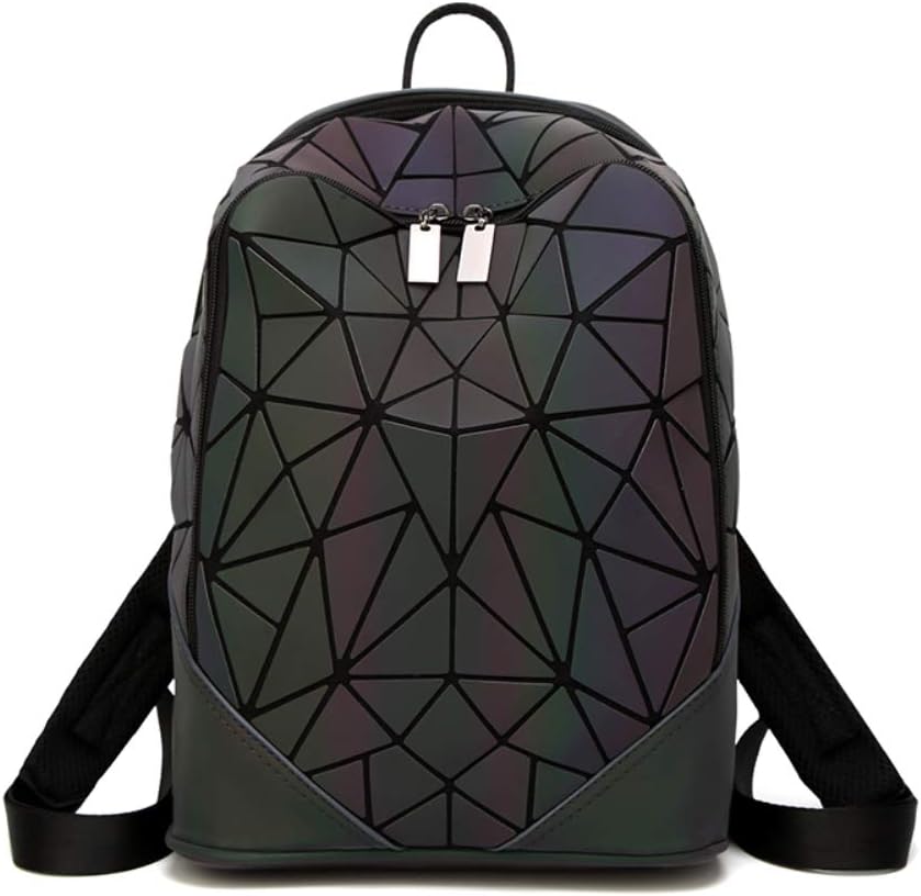 Geometric Luminous Travel Shoulder Bag Casual Holographic Reflective Teenager Traveling Backpack for Women & Men (Rhombus) โฆ