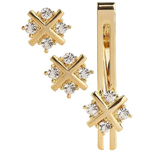Cufflinks Silver Set With Diamonds Crystals and Matching (tiepin and cufflinks set for men gift)-image-29