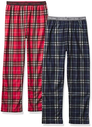 Calvin Klein Boys' Sleepwear Super Soft Brushed Micro Pajama Pant, 2 Pack, Scotch Plaid Red/Scotch Plaid Navy, S