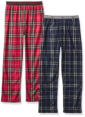 Calvin Klein Boys' Little Sleepwear Super Soft Brushed Micro Pajama Pant, (Pack of 2), Red Plaid/Navy Plaid, Medium