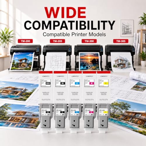 Image of LOMENTICS PFI-320 Ink Tank Pigment (5-Pack, 1Black, 1Matte Black, 1Cyan, 1Magenta, 1Yellow) Loment Compatible PFI 320 PFI320 Ink Tank Replacement for TM-300 TM-305 TM-200 TM-205 Printer | Loment Compatible PFI 320 PFI320 Ink Tank Replacement for TM-300 TM-305 TM-200 TM-205 Printer
