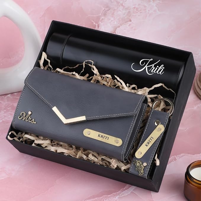 Image of WALLETKART Personalized Leather Women's Clutch with Name & Charm | Customized Clutch for Girlfriend Friend Wife Mother & Sister
