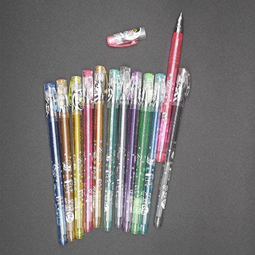 Bitoon 1 Set (12 Colors) Glitter Pens Gel Pens For Diy Scrapbooking Assorted Colors #TOP2