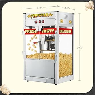 Top Star Popcorn Machine - 12oz Stainless-Steel Kettle, Reject Kernel Tray, Warming Light, and Accessories by Great Northern Popcorn (Red and Yellow)