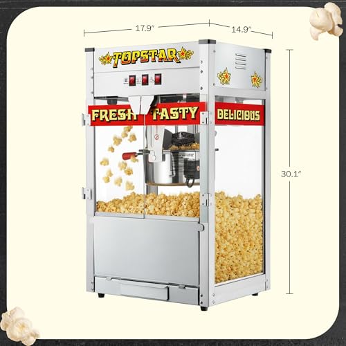 Top Star Popcorn Machine - 12oz Stainless-Steel Kettle, Reject Kernel Tray, Warming Light, and Accessories by Great Northern Popcorn (Red and Yellow)