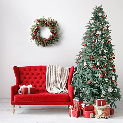 Lohasbee Artificial Christmas Wreath, 22" Pine Cone Grapevine Glitter Wreath With Bells, Red Berries Eucalyptus Boxwood For Front Door Winter Greenery Home Hanging Wall Party Decor #TOP3