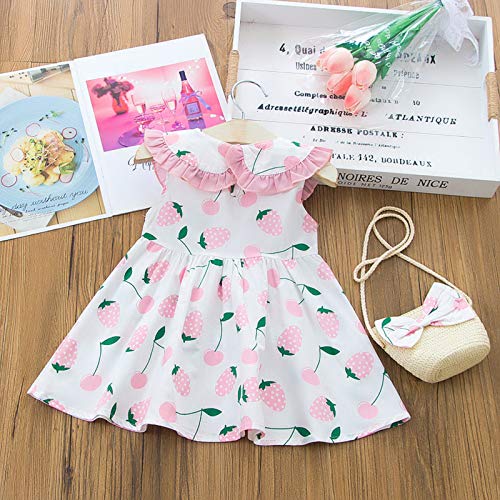 Toddler Baby Girls Dresses Hat Sets, Infant Girl Floral Lemon Dot Print Beach Dress Hats 2PCS Outfits Set Birthday3